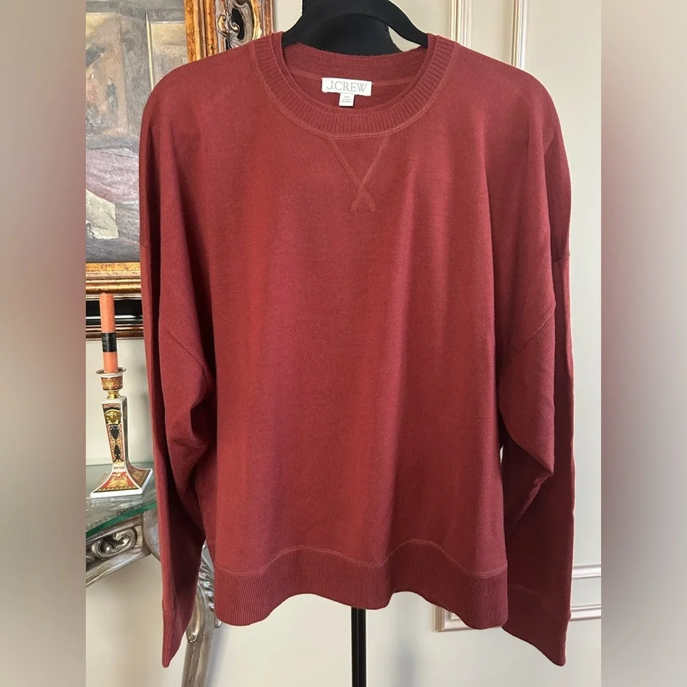 J.Crew Rust Red Merino Wool Crewneck Sweater Relaxed Fit Minimalist Classic XXL